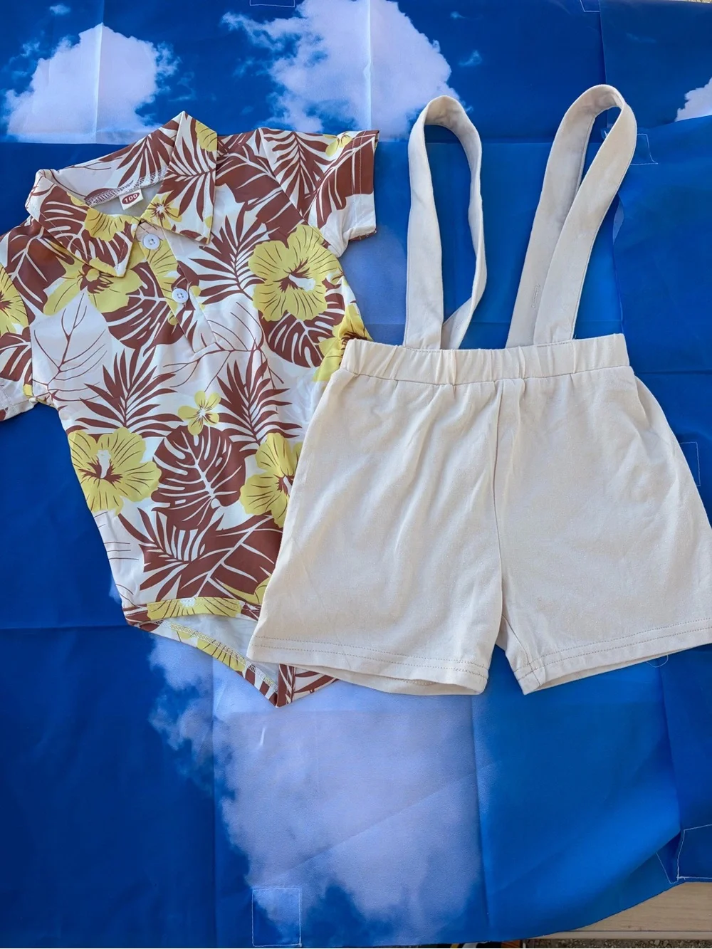 Cream Suspender Shorts with Yellow & Brown Floral Bodysuit - Girls Bottoms 2T/3T